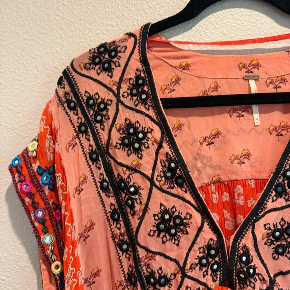 Free People Smiling Sun Embroidered Midi Dress Size Medium - Picture 4 of 8